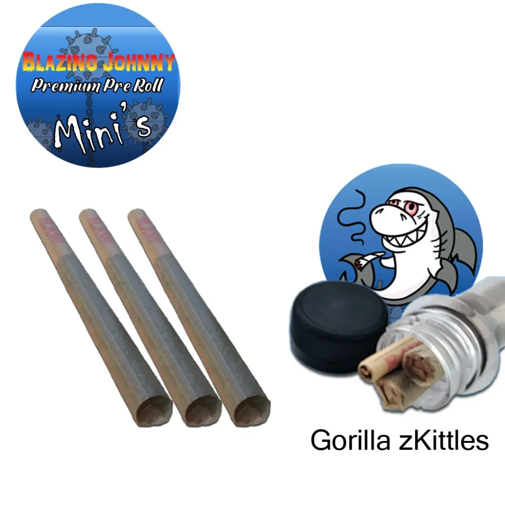Blazing Johnny Premium Pre-Rolls - Mini's - Greenhouse - Gorilla zKittles (Indica) 3's