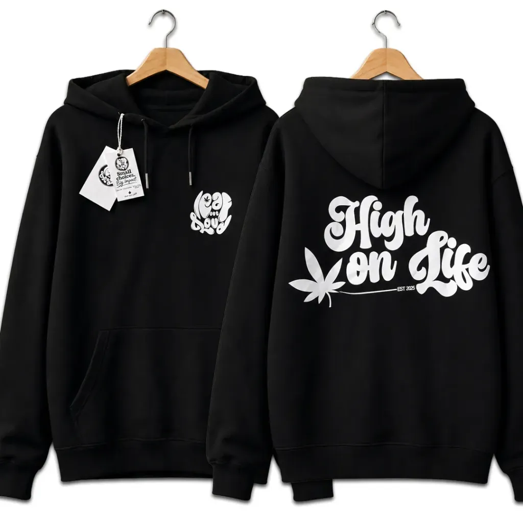 Premium Printed Hoodies - High on Life (Small, Black)
