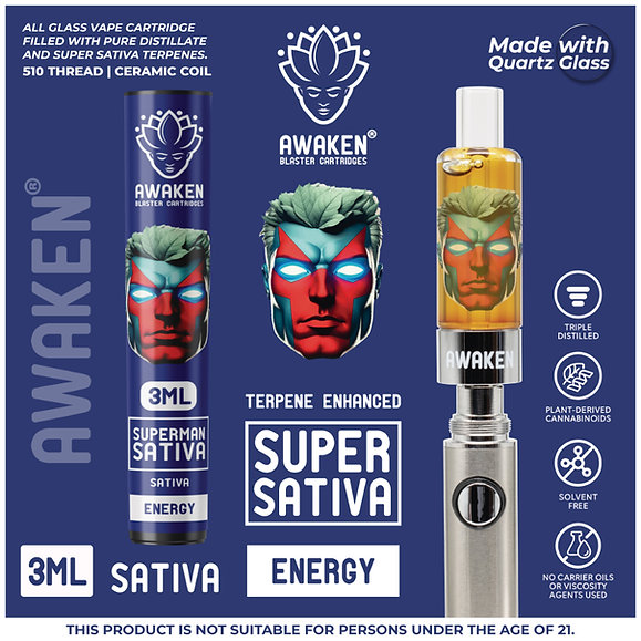 Awaken® Vape Blaster Cartridges 3ml - Super Sativa (Sativa)